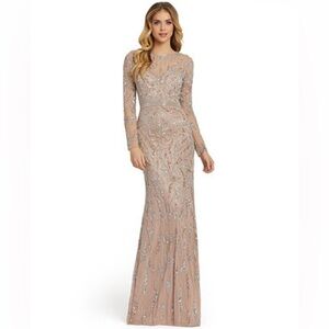 MAC DUGGAL Beaded Long Sleeve Evening Gown NEW Mocha Size 10 Dress